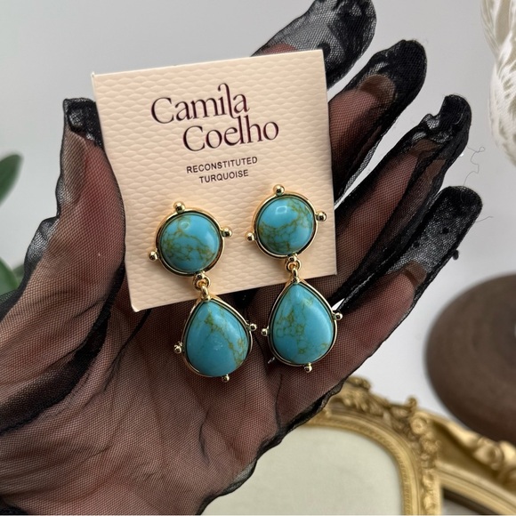 Camila Coelho Reconstituted Turquoise Drop Earrings - Picture 7 of 8